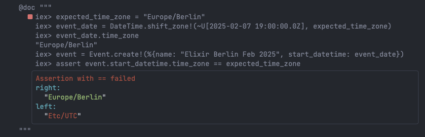 elixir code that shows time zone doesn't get stored in database